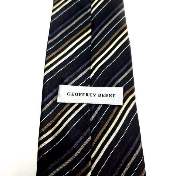 Geoffrey Beene‎ Silk Tie Gray Blue Striped Woven Wide - Picture 3 of 6
